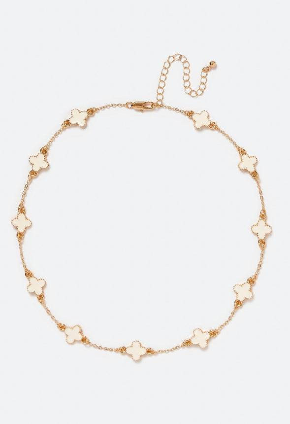 Dee Enamel Clover Allway Necklace Cream/ Gold