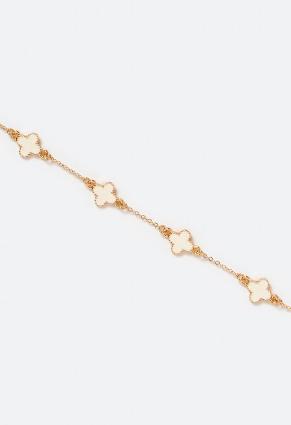Dee Enamel Clover Allway Necklace Cream/ Gold