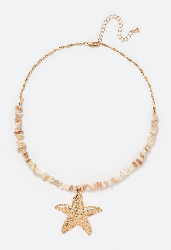 Hana Shell Chippings Necklace With Starfish Drop Cream/ Gold