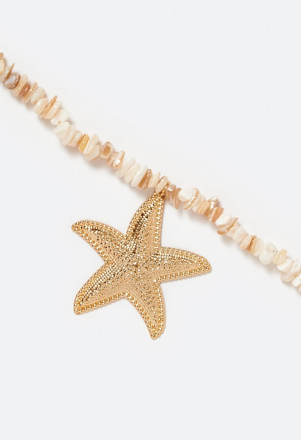 Hana Shell Chippings Necklace With Starfish Drop Cream/ Gold