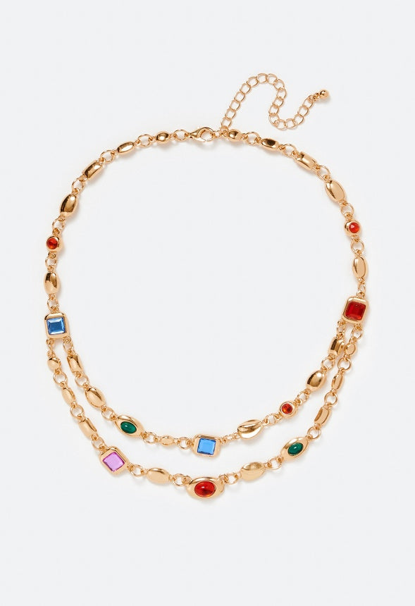 Jona Multi Colors Halo Glass Beads Necklace Multi/ Gold