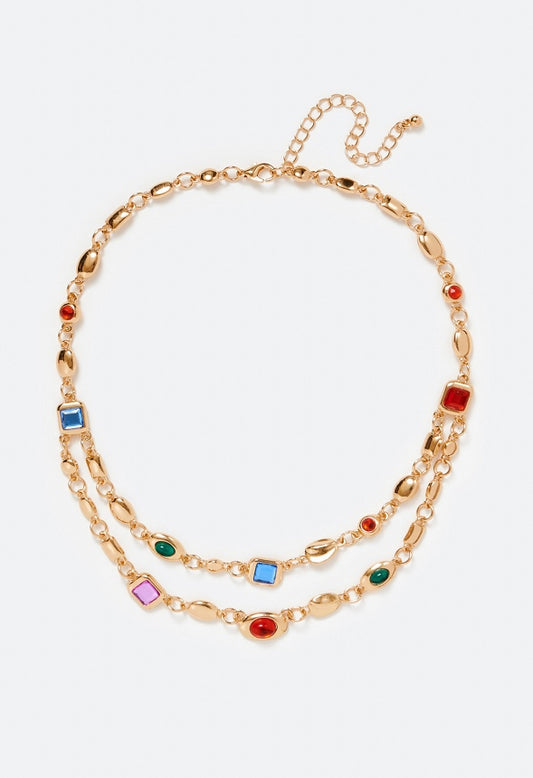Jona Multi Colors Halo Glass Beads Necklace Multi/ Gold