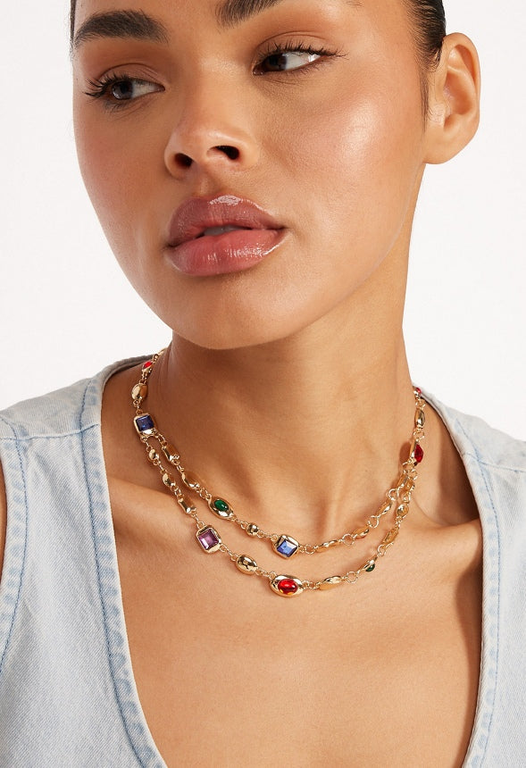 Jona Multi Colors Halo Glass Beads Necklace Multi/ Gold