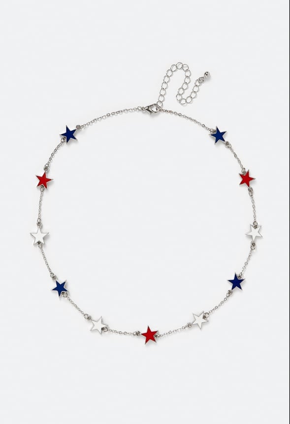 Kallie 4th Of July Allway Stars Necklace Red/ Blue/ Silver