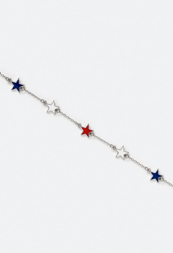 Kallie 4th Of July Allway Stars Necklace Red/ Blue/ Silver
