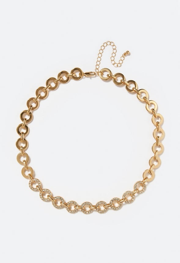 Lexi Pave Rhinestone And Metal Rings Necklace Crystal/ Gold