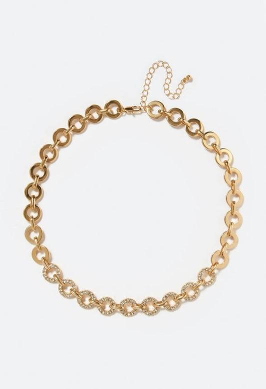 Lexi Pave Rhinestone And Metal Rings Necklace Crystal/ Gold
