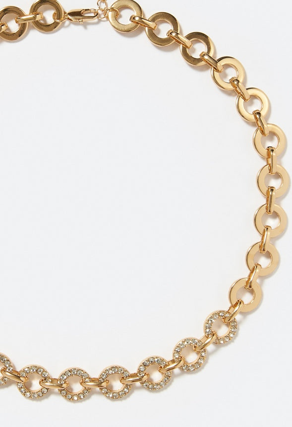 Lexi Pave Rhinestone And Metal Rings Necklace Crystal/ Gold
