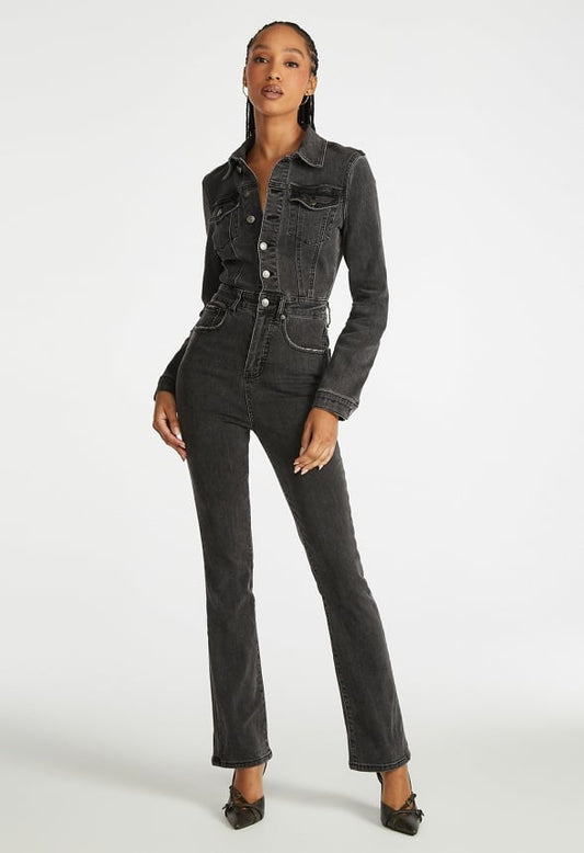 Long Sleeve Denim Jumpsuit Mascara