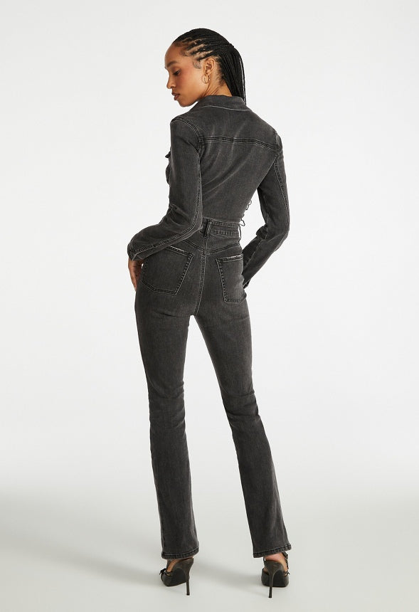 Long Sleeve Denim Jumpsuit Mascara