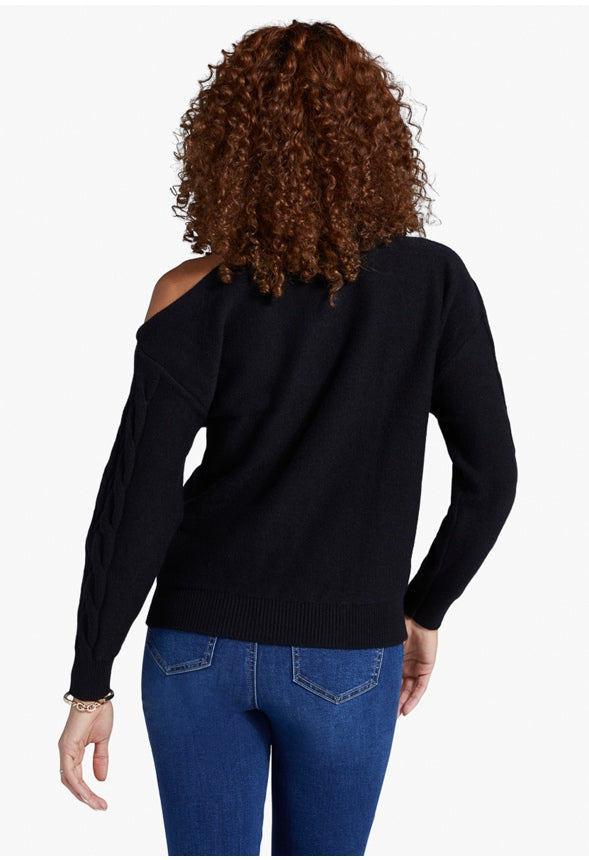 ONE SHOULDER CABLE SWEATER Caviar