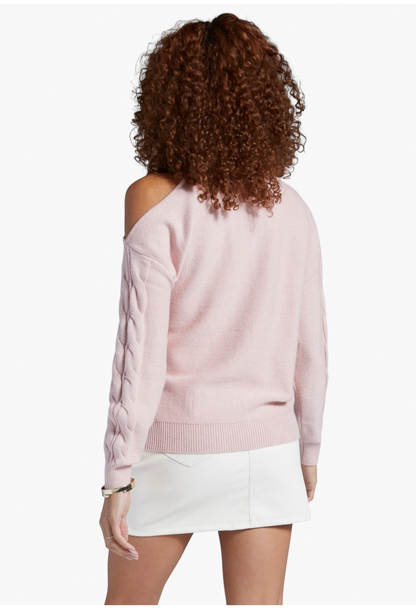 ONE SHOULDER CABLE SWEATER Crystal Pink