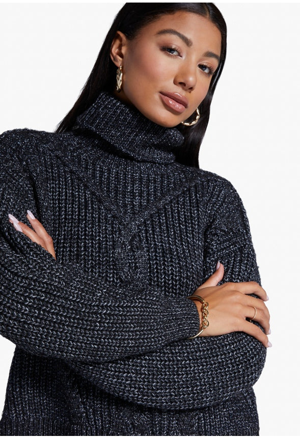 CHUNKY CABLE SWEATER Charcoal Grey