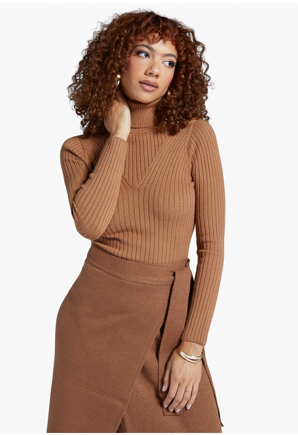 TURTLENECK RIB SWEATER Brown Sugar
