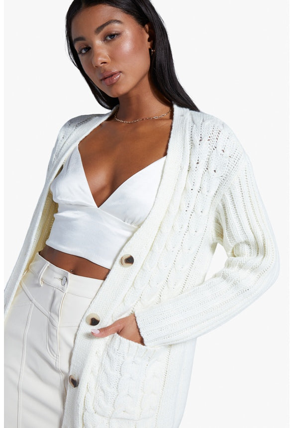 DETACHABLE FUR COLLAR BOYFRIEND CARDIGAN Marshmallow