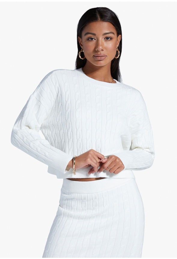 CREWNECK LOUNGE CABLE SWEATER Marshmallow