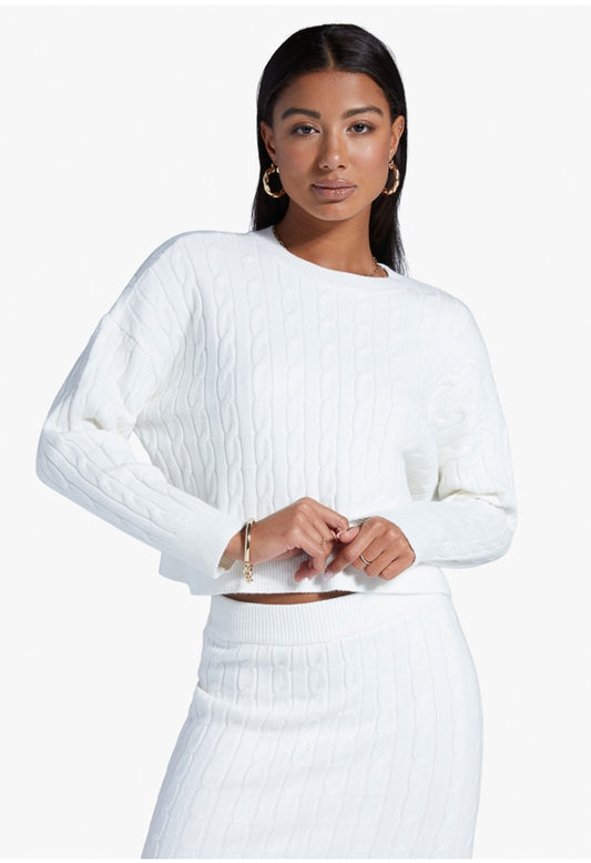 CREWNECK LOUNGE CABLE SWEATER Marshmallow