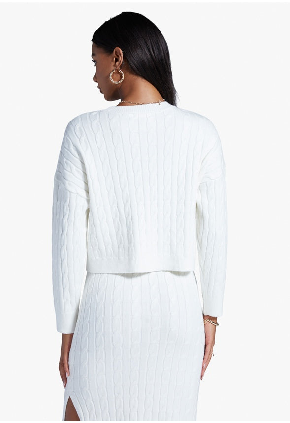 CREWNECK LOUNGE CABLE SWEATER Marshmallow