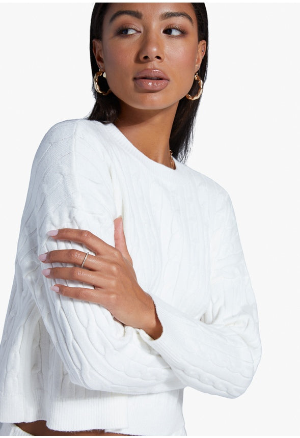 CREWNECK LOUNGE CABLE SWEATER Marshmallow