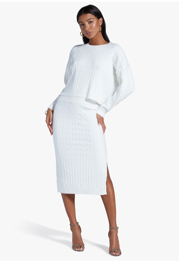 CREWNECK LOUNGE CABLE SWEATER Marshmallow