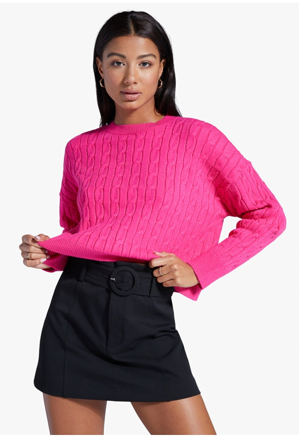 CREWNECK LOUNGE CABLE SWEATER Fuchsia