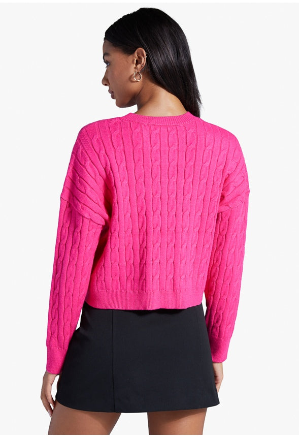 CREWNECK LOUNGE CABLE SWEATER Fuchsia