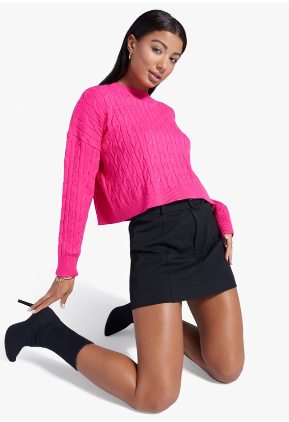 CREWNECK LOUNGE CABLE SWEATER Fuchsia