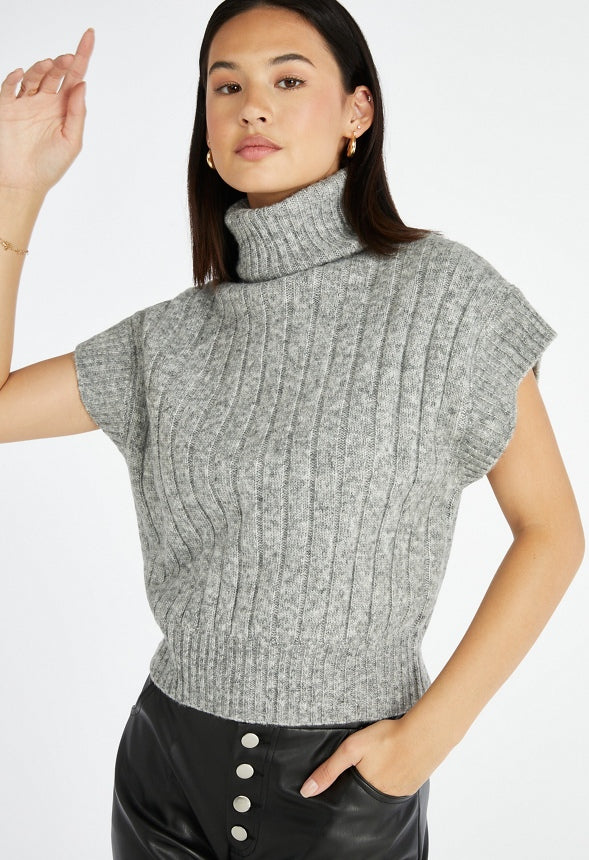 Turtleneck Sweater Vest Heather Grey