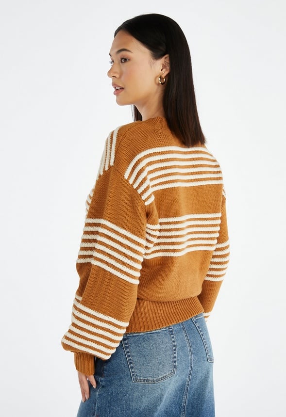 Novelty Blouson Sleeve Sweater Brown Sugar/Marshmallow
