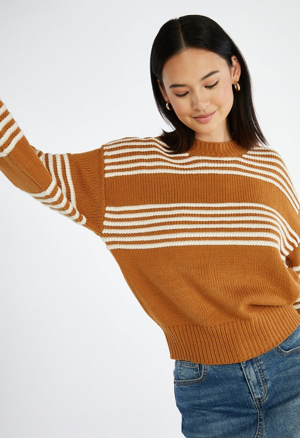 Novelty Blouson Sleeve Sweater Brown Sugar/Marshmallow