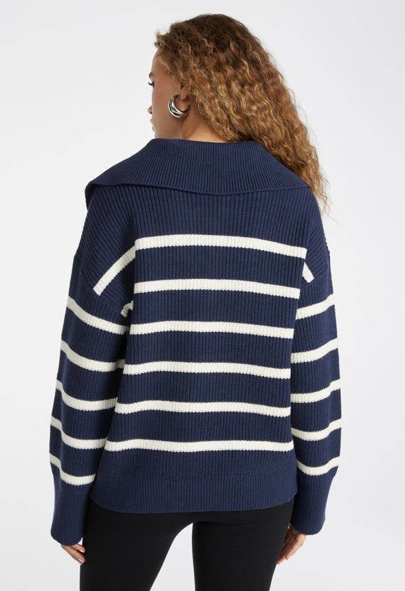 Bell Collar Long Sleeve Sweater Stripe Multi