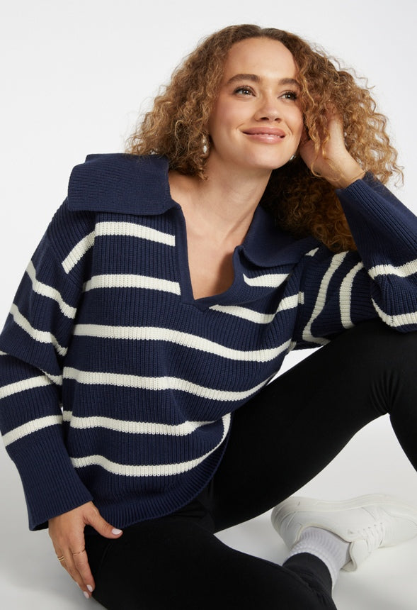 Bell Collar Long Sleeve Sweater Stripe Multi