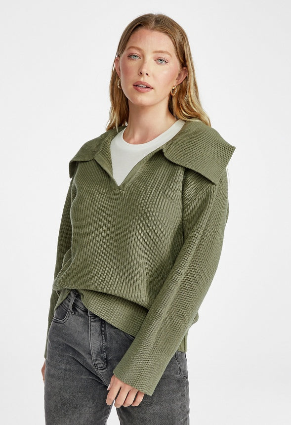 Bell Collar Long Sleeve Sweater Olive Green