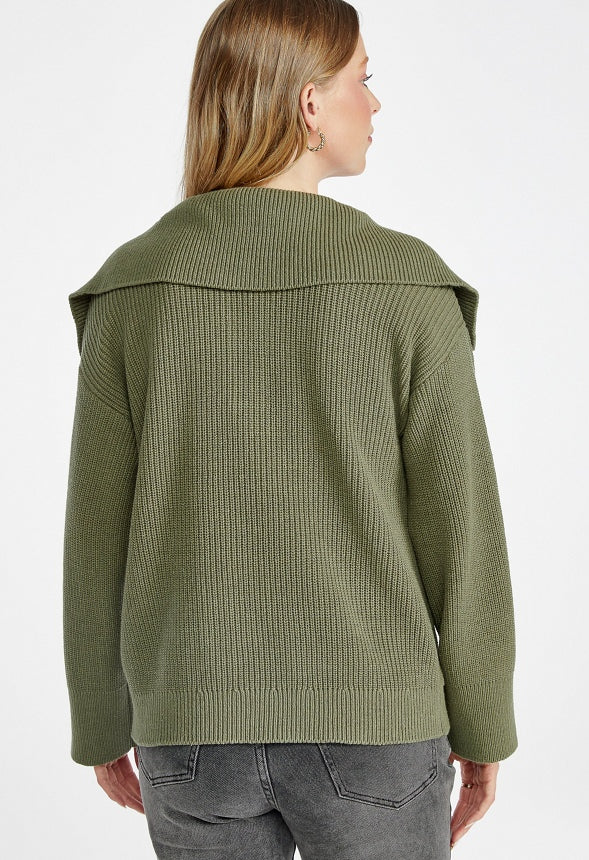Bell Collar Long Sleeve Sweater Olive Green
