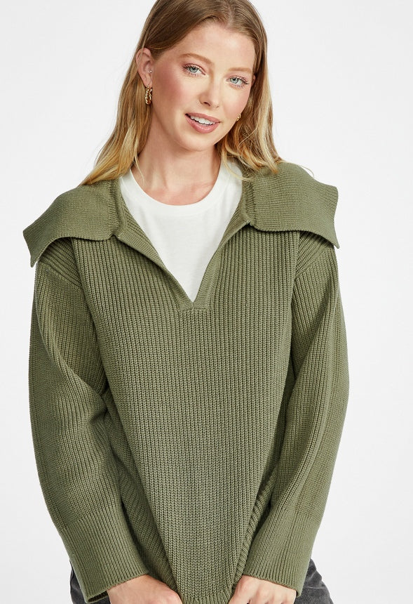 Bell Collar Long Sleeve Sweater Olive Green