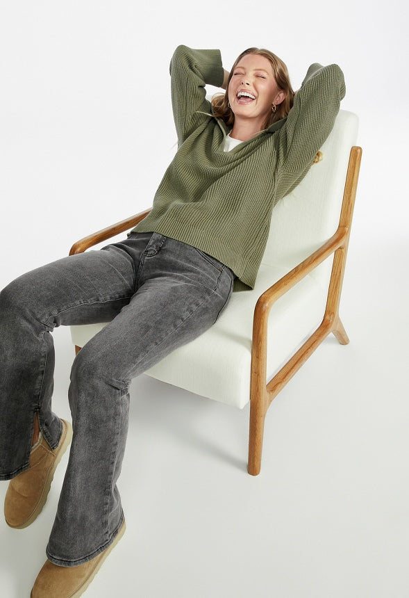 Bell Collar Long Sleeve Sweater Olive Green