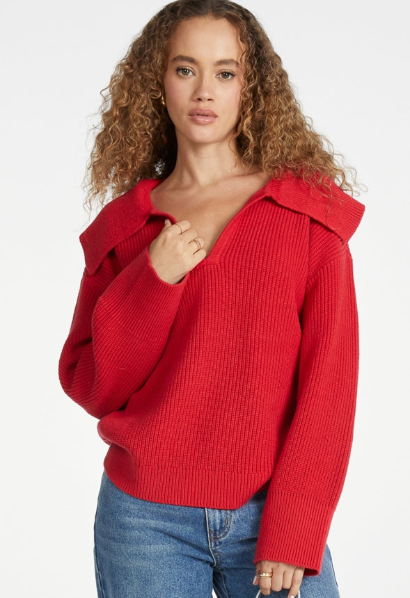 Bell Collar Long Sleeve Sweater Jester Red