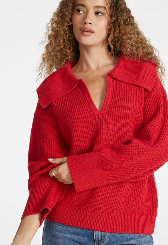 Bell Collar Long Sleeve Sweater Jester Red