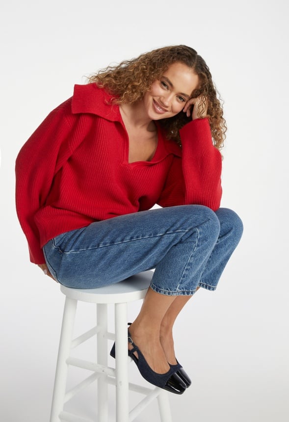 Bell Collar Long Sleeve Sweater Jester Red