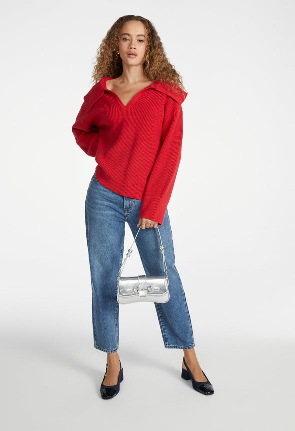 Bell Collar Long Sleeve Sweater Jester Red