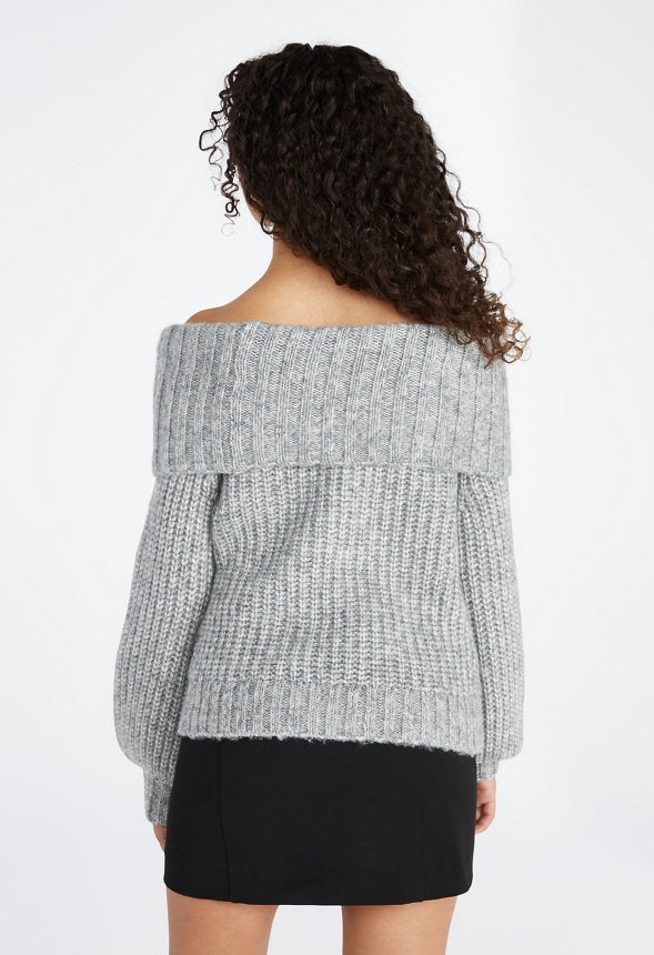 Off The Shoulder Cozy Sweater Charcoal Heather