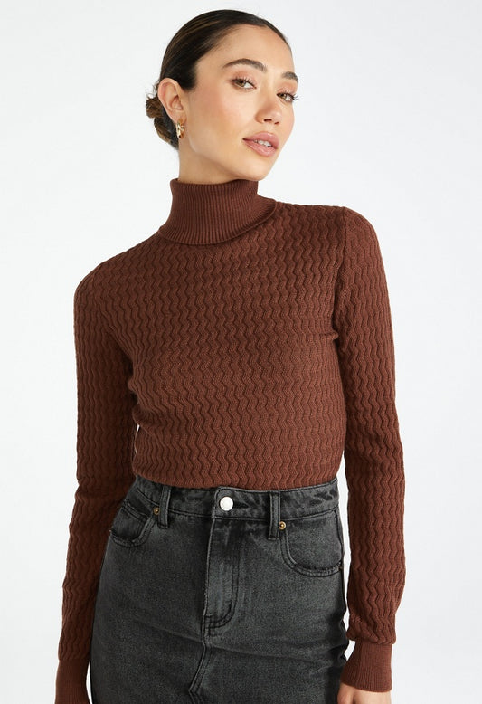 Pointelle Turtleneck Sweater Chocolate Lab