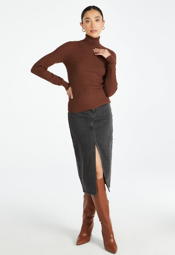 Pointelle Turtleneck Sweater Chocolate Lab