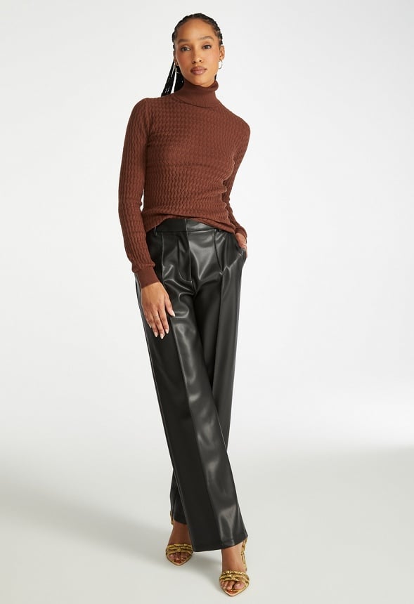 Pointelle Turtleneck Sweater Chocolate Lab