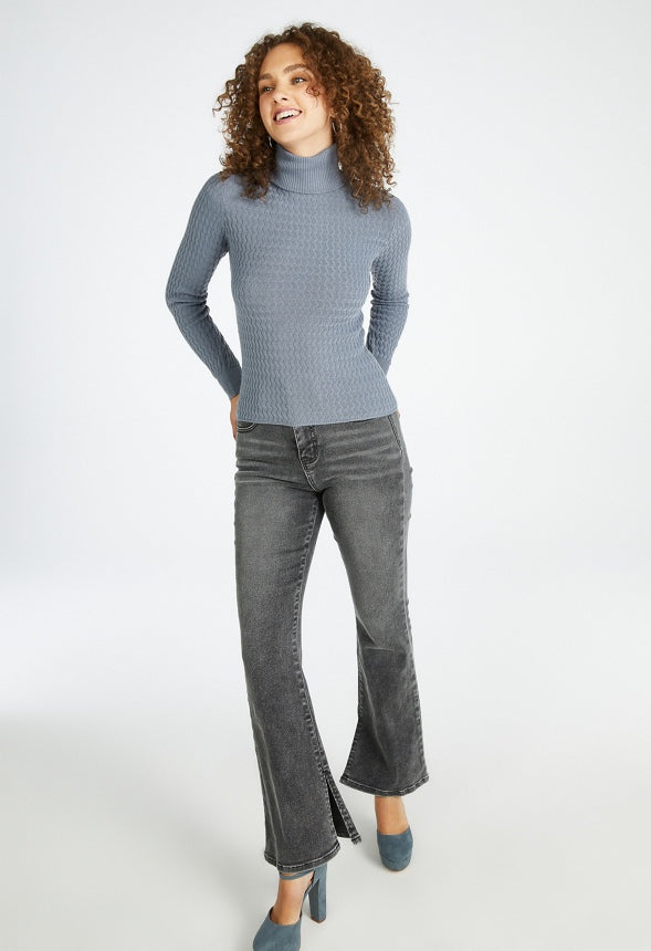 Pointelle Turtleneck Sweater Stormy Gray