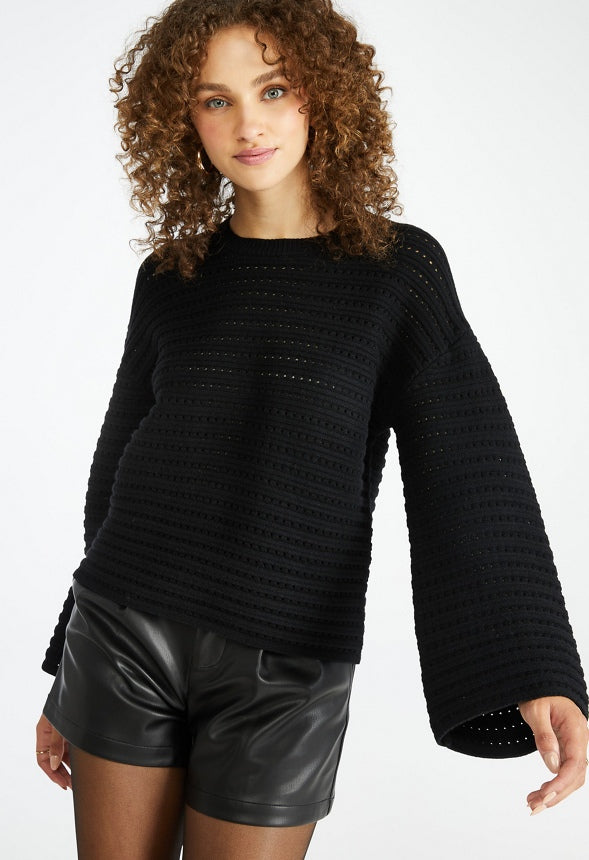 Bell Sleeve Crochet Sweater Black Caviar