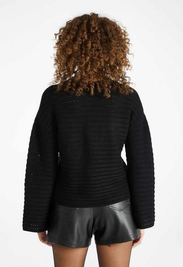 Bell Sleeve Crochet Sweater Black Caviar
