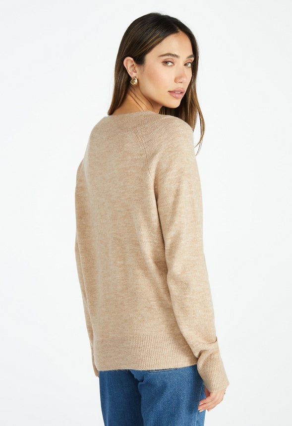 Cozy Boxy V-Neck Sweater Light Taupe