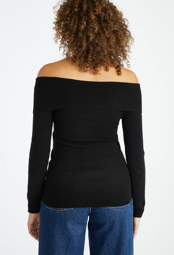Off Shoulder Sweater Top Black Caviar