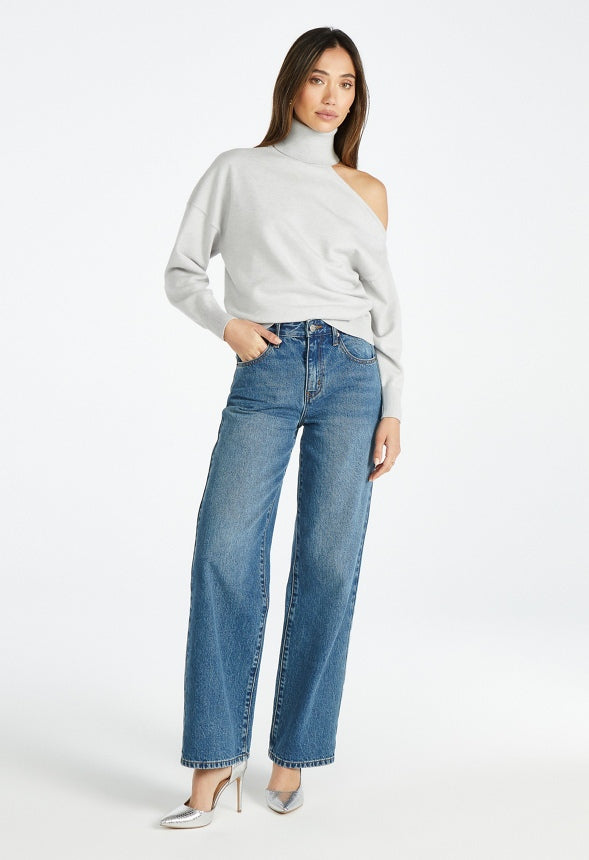 Cold Shoulder Turtleneck Sweater Light Grey Heather
